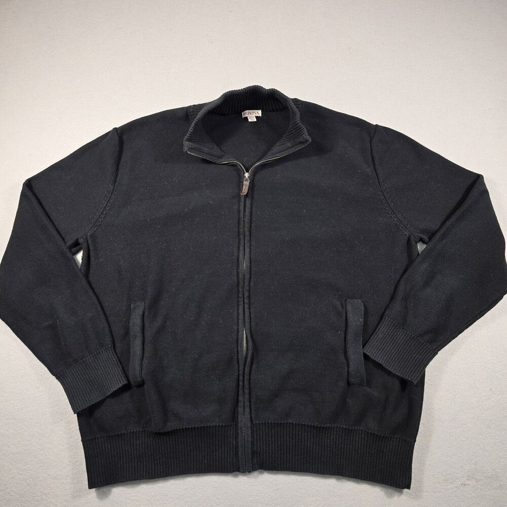 Merona Men's XXL Black Full Zip Mock Neck Knit Sweater With Pockets 100% Cotton